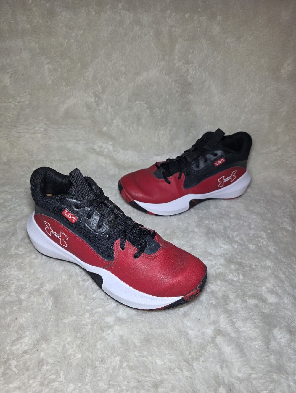 Under Armour Lockdown 7 Red Black Basketball Shoes Men 7 Women 8.5 Excellent